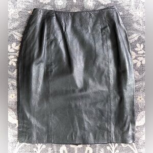 Vintage Santa Fe Black Leather Skirt Metallic Grey Gunmetal